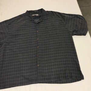 Tommy Bahama Charcoal Checkered Button Down Shirt, 100% Silk XXL, Good Condition